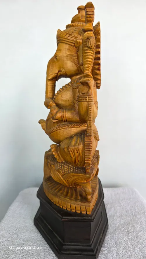 Lord Ganesha Seated on Lotus Pedestal with peedam, Idampuri Vinayagar - 12 inch 